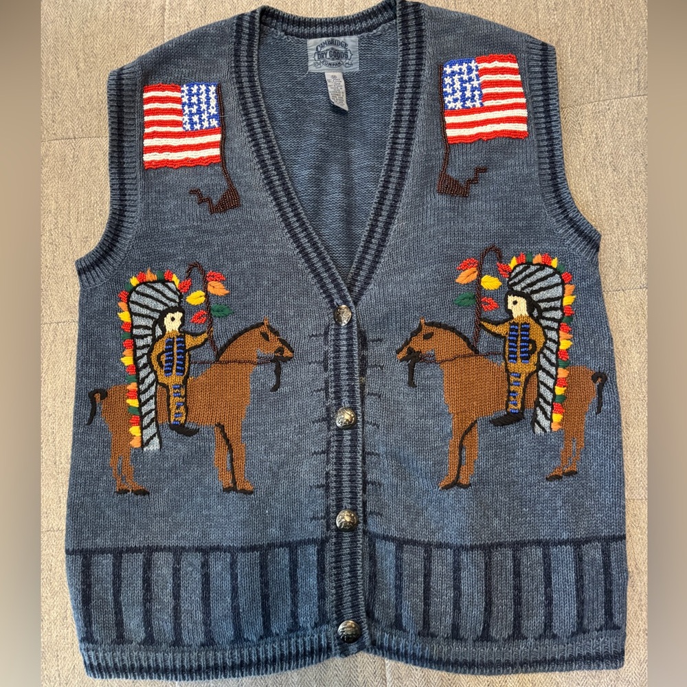 Cambridge Dry Goods Vintage Native American Embroidered Vest Sz Medium